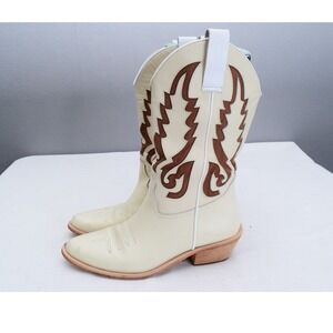 MUTMA X Free People Western Cowboy Boots 38 Cream Leather Flame Womens